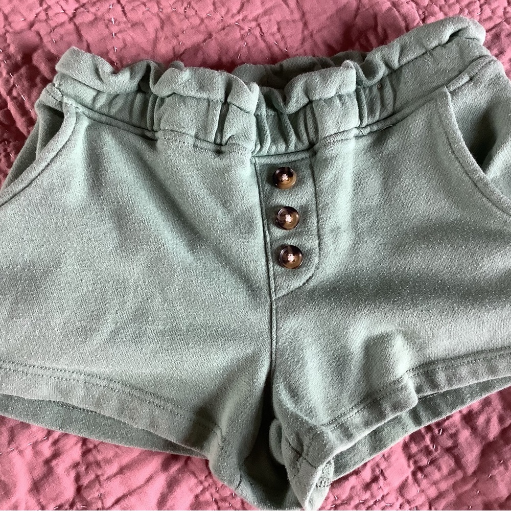 Girls' Sage Green Knit Shorts with Button Detail